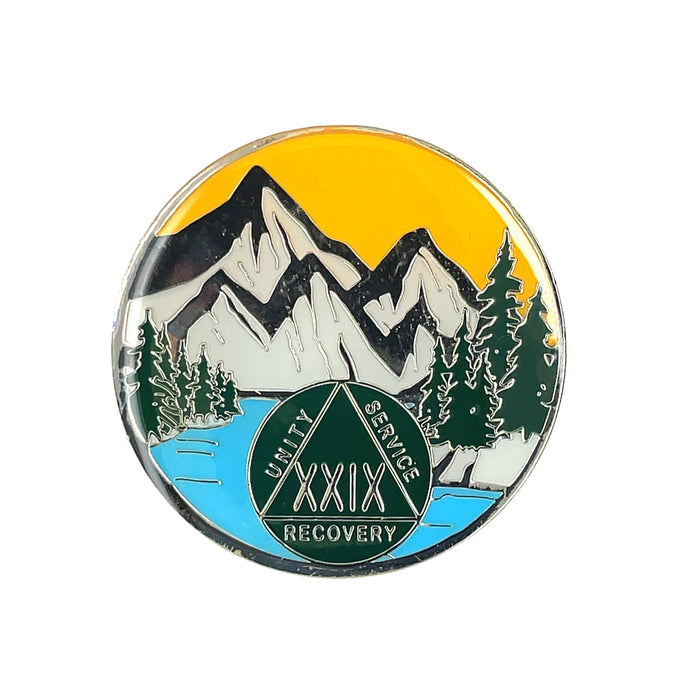 29 Year Mountain Scene Specialty AA Recovery Medallion - Twenty-Nine Year Tri-Plated Chip/Coin/Token