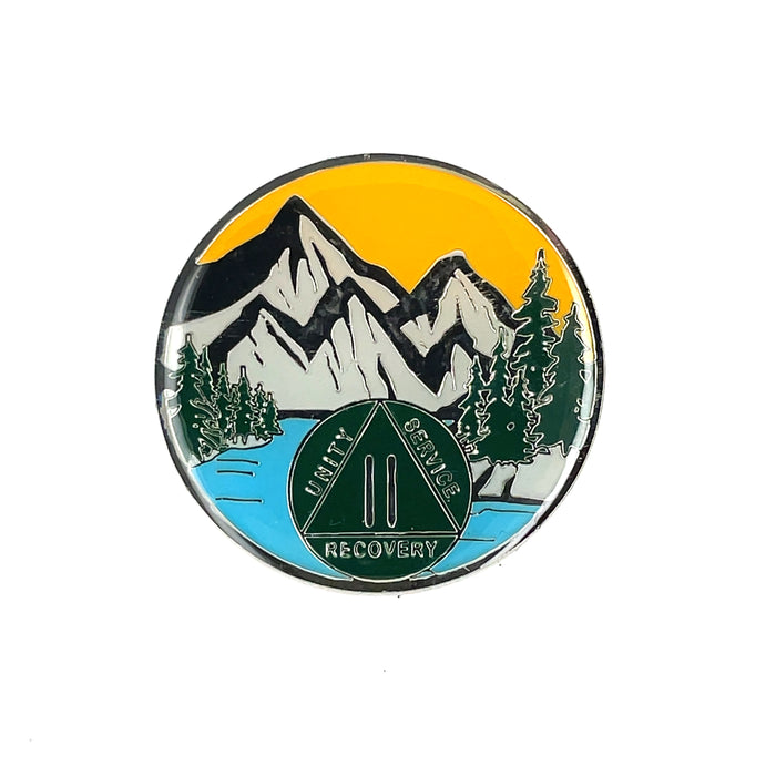 2 Year Mountain Scene Specialty AA Recovery Medallion - Two Year Tri-Plated Chip/Coin/Token