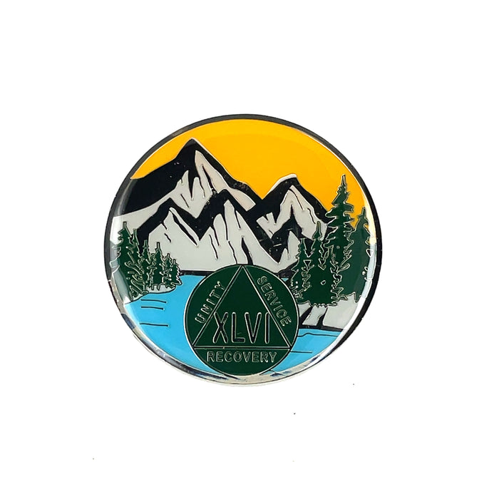 46 Year Mountain Scene Specialty AA Recovery Medallion - Forty-Six Year Tri-Plated Chip/Coin/Token