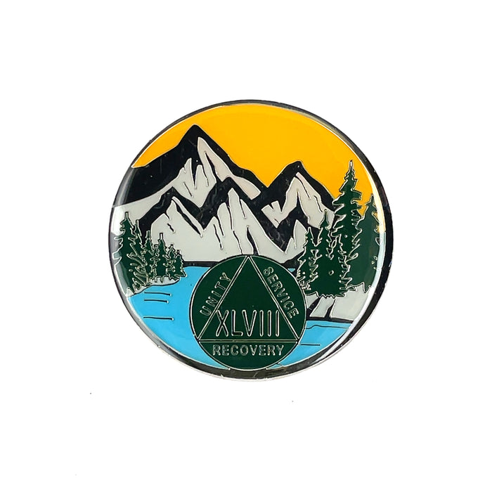 48 Year Mountain Scene Specialty AA Recovery Medallion - Forty-Eight Year Tri-Plated Chip/Coin/Token
