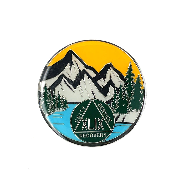 49 Year Mountain Scene Specialty AA Recovery Medallion - Forty-Nine Year Tri-Plated Chip/Coin/Token