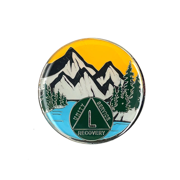 50 Year Mountain Scene Specialty AA Recovery Medallion - Fifty Year Tri-Plated Chip/Coin/Token