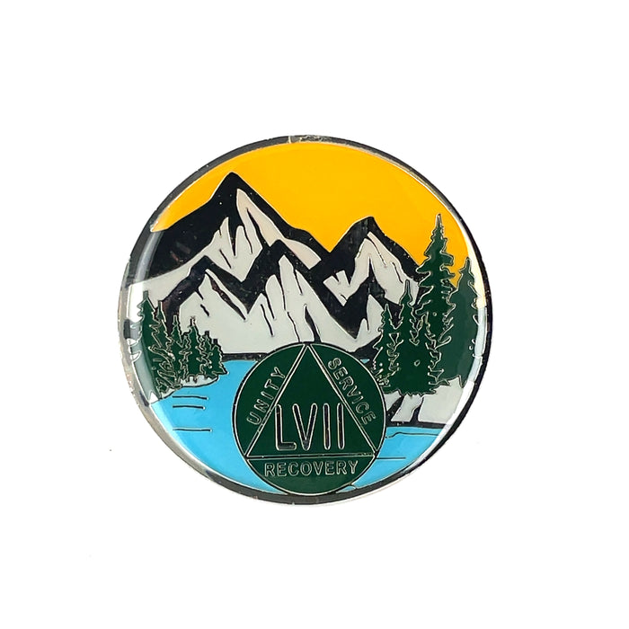 57 Year Mountain Scene Specialty AA Recovery Medallion - Fifty-Seven Year Tri-Plated Chip/Coin/Token