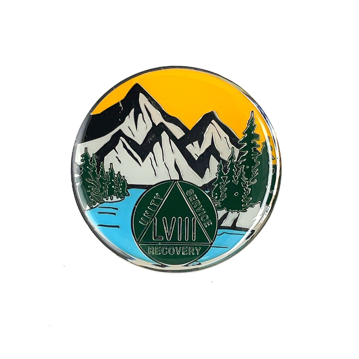 58 Year Mountain Scene Specialty AA Recovery Medallion - Fifty-Eight Year Tri-Plated Chip/Coin/Token