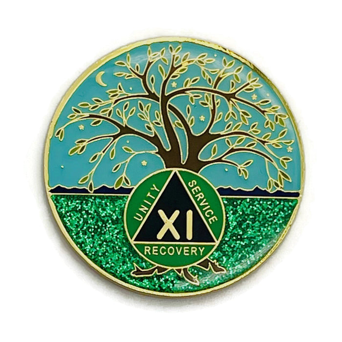 11 Year Tree of Life Specialty AA Recovery Medallion - Tri-Plated Eleven Year Chip/Coin