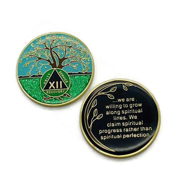 12 Year Tree of Life Specialty AA Recovery Medallion - Tri-Plated Twelve Year Chip/Coin