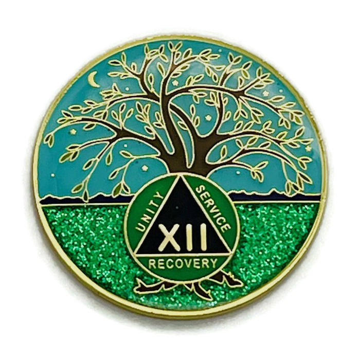 12 Year Tree of Life Specialty AA Recovery Medallion - Tri-Plated Twelve Year Chip/Coin