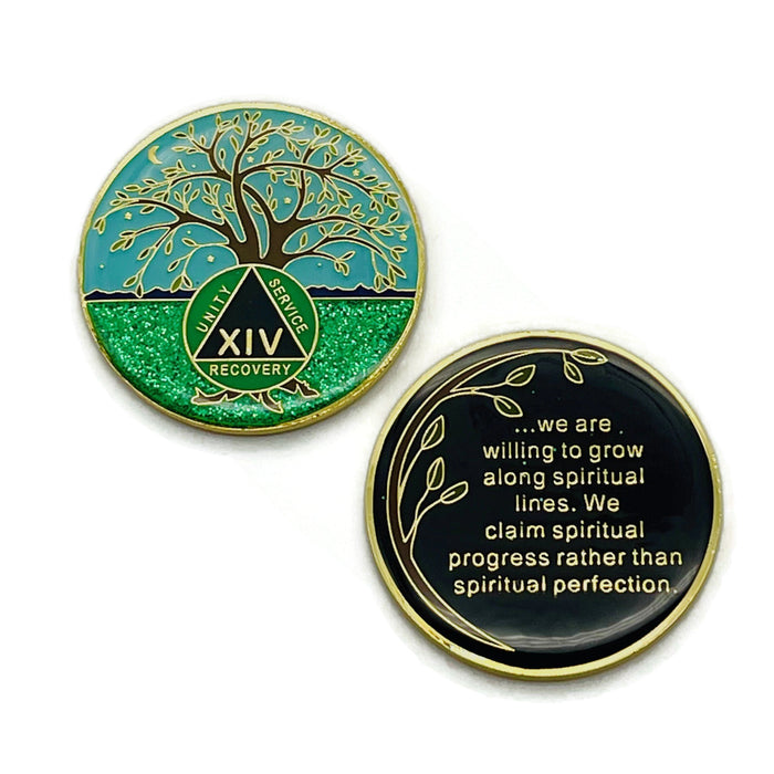 14 Year Tree of Life Specialty AA Recovery Medallion - Tri-Plated Fourteen Year Chip/Coin