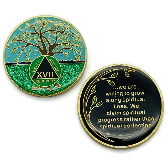 17 Year Tree of Life Specialty AA Recovery Medallion - Tri-Plated Seventeen Year Chip/Coin