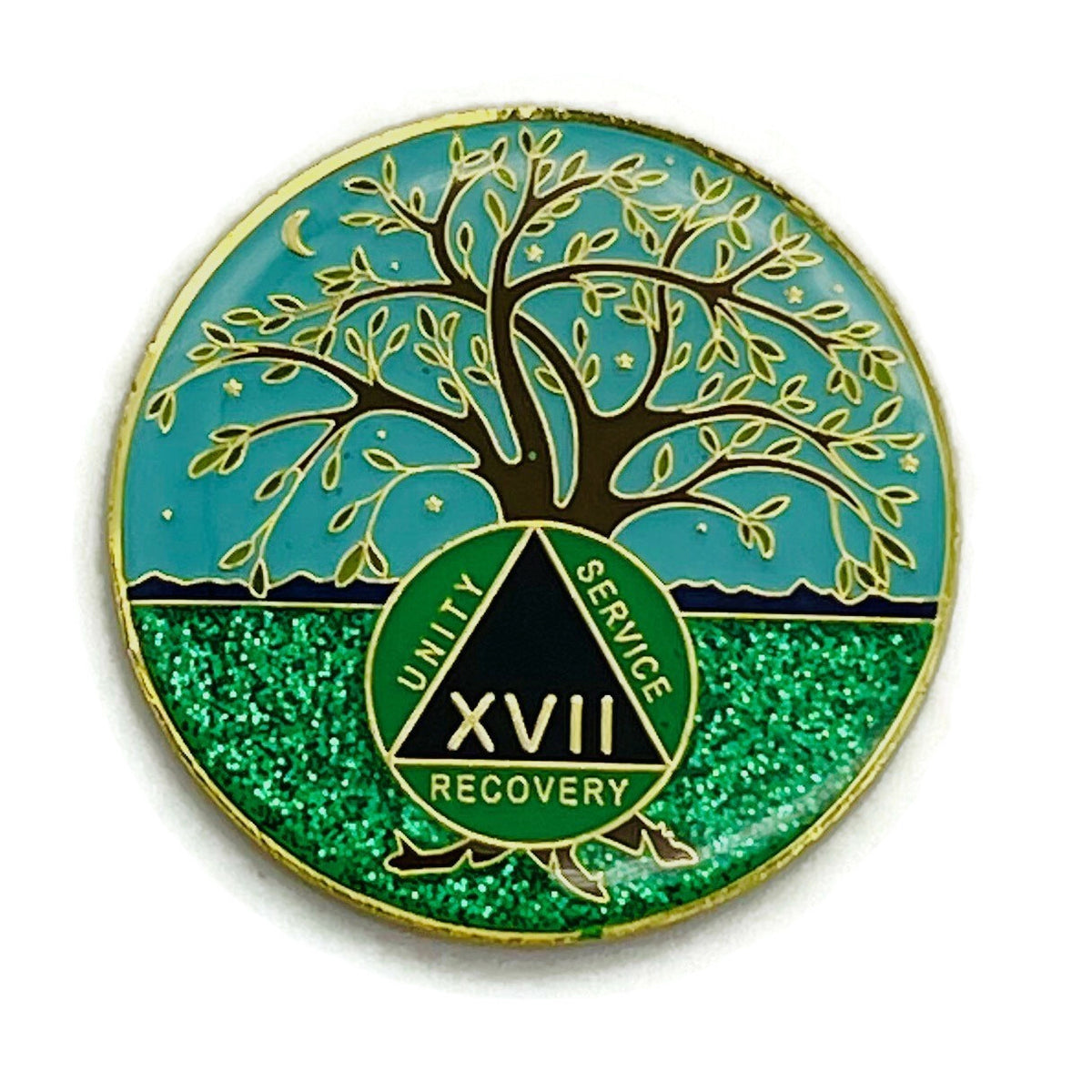 17 Year Tree Of Life Specialty Aa Recovery Medallion Chip Coin - Blue 