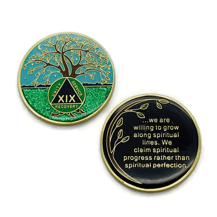 19 Year Tree of Life Specialty AA Recovery Medallion - Tri-Plated Nineteen Year Chip/Coin