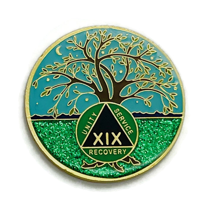 19 Year Tree of Life Specialty AA Recovery Medallion - Tri-Plated Nineteen Year Chip/Coin