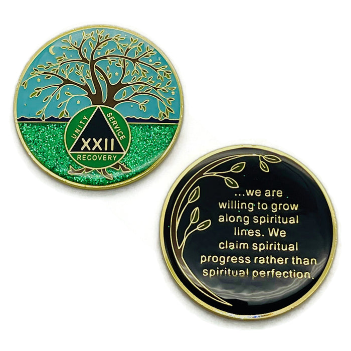 22 Year Tree of Life Specialty AA Recovery Medallion - Tri-Plated Twenty-Two Year Chip/Coin