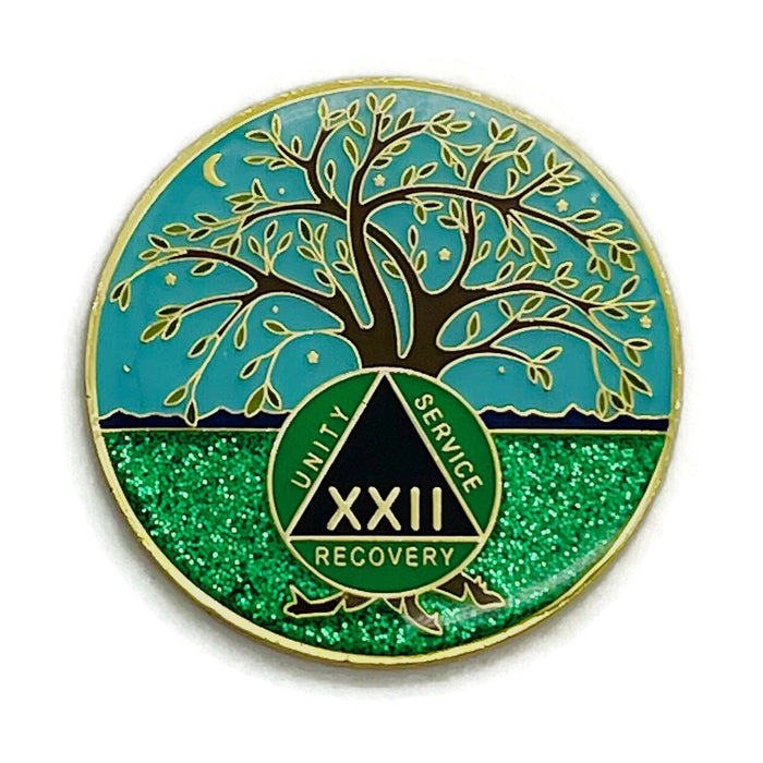 22 Year Tree of Life Specialty AA Recovery Medallion - Tri-Plated Twenty-Two Year Chip/Coin