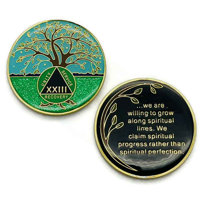 23 Year Tree of Life Specialty AA Recovery Medallion - Tri-Plated Twenty-Three Year Chip/Coin