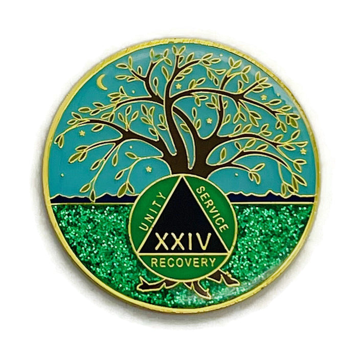 24 Year Tree of Life Specialty AA Recovery Medallion - Tri-Plated Twenty-Four Year Chip/Coin