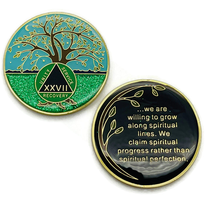 27 Year Tree of Life Specialty AA Recovery Medallion - Tri-Plated Twenty-Seven Year Chip/Coin