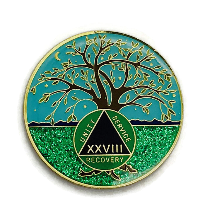 28 Year Tree of Life Specialty AA Recovery Medallion - Tri-Plated Twenty-Eight Year Chip/Coin