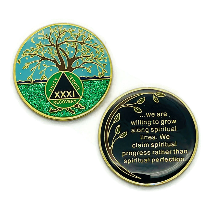 31 Year Tree of Life Specialty AA Recovery Medallion - Tri-Plated Thirty-One Year Chip/Coin