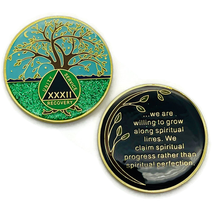 32 Year Tree of Life Specialty AA Recovery Medallion - Tri-Plated Thirty-Two Year Chip/Coin