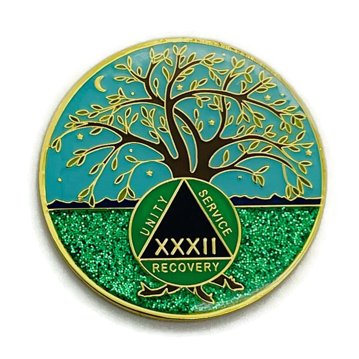 32 Year Tree of Life Specialty AA Recovery Medallion - Tri-Plated Thirty-Two Year Chip/Coin