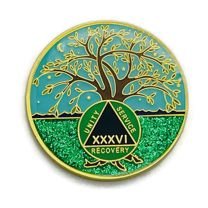 36 Year Tree of Life Specialty AA Recovery Medallion - Tri-Plated Thirty-Six Year Chip/Coin