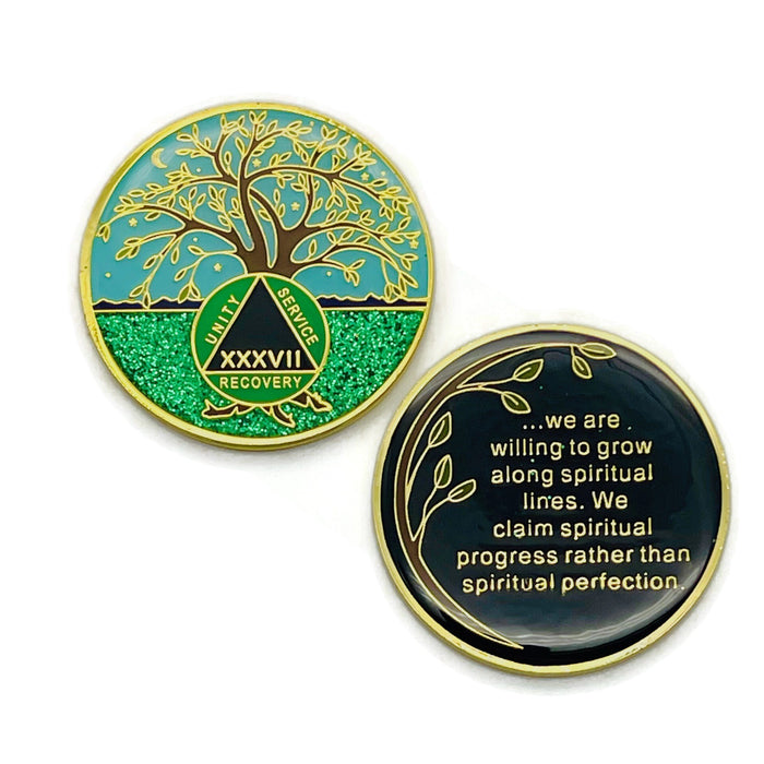 37 Year Tree of Life Specialty AA Recovery Medallion - Tri-Plated Thirty-Seven Year Chip/Coin
