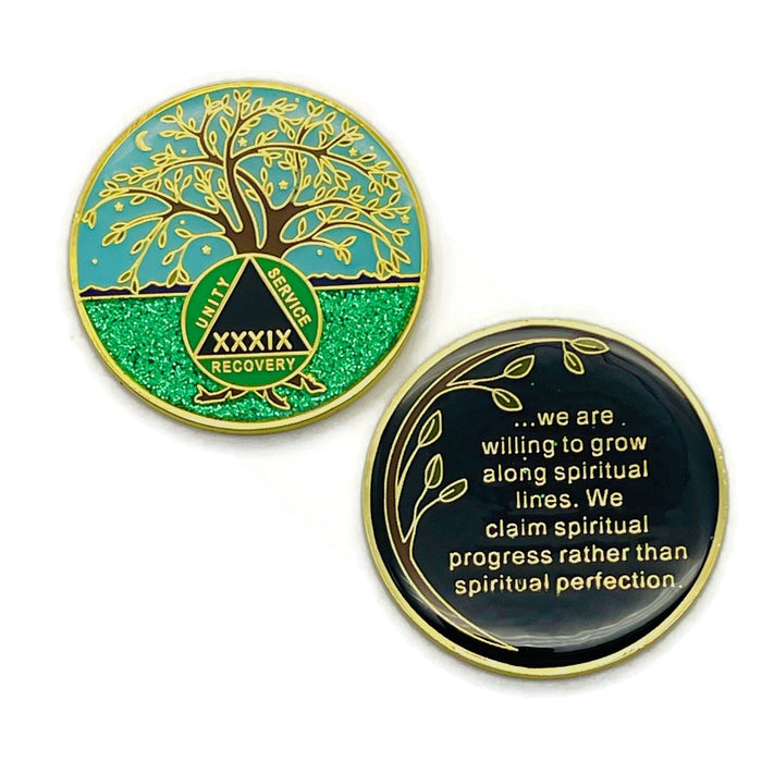 38 Year Tree of Life Specialty AA Recovery Medallion - Tri-Plated Thirty-Eight Year Chip/Coin