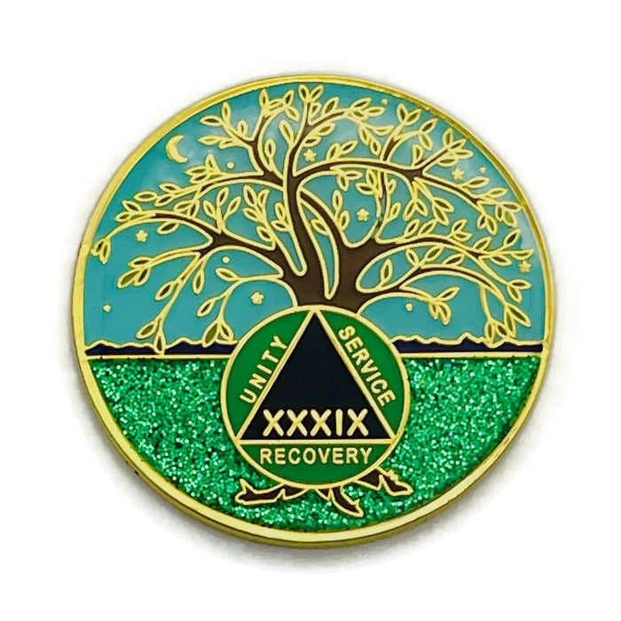 38 Year Tree of Life Specialty AA Recovery Medallion - Tri-Plated Thirty-Eight Year Chip/Coin