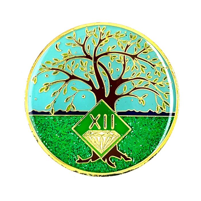 12 Year Tree of Life Specialty Tri-Plated NA Recovery Medallion - Twelve Year Chip/Coin - Green/Blue