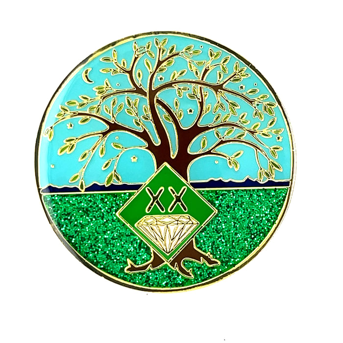 20 Year Tree of Life Specialty Tri-Plated NA Recovery Medallion - Twenty Year Chip/Coin - Green/Blue