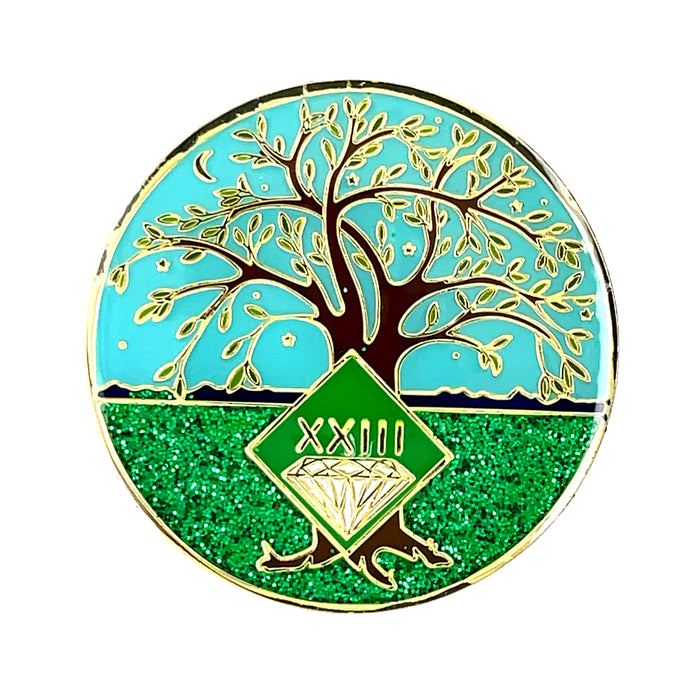 23 Year Tree of Life Specialty Tri-Plated NA Recovery Medallion - Twenty Three Year Chip/Coin - Green/Blue