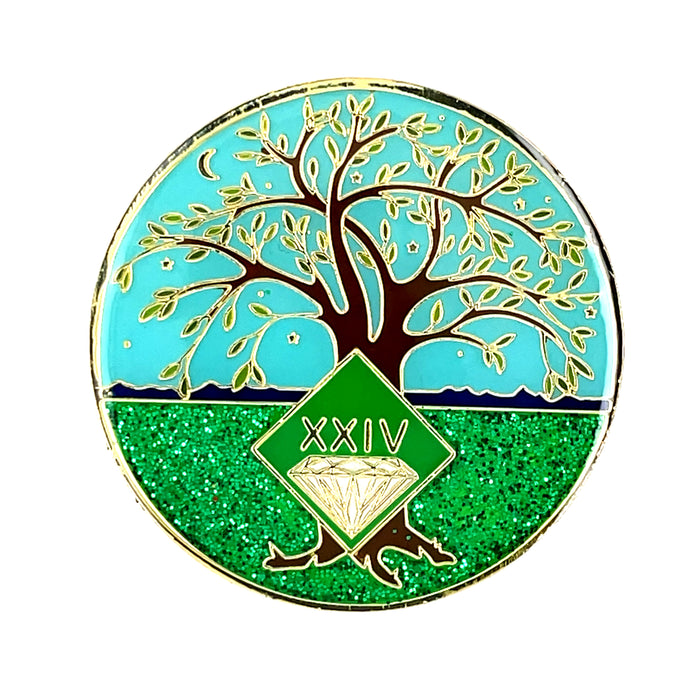 24 Year Tree of Life Specialty Tri-Plated NA Recovery Medallion - Twenty Four Year Chip/Coin - Green/Blue