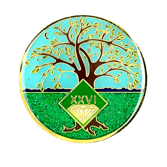 26 Year Tree of Life Specialty Tri-Plated NA Recovery Medallion - Twenty Six Year Chip/Coin - Green/Blue