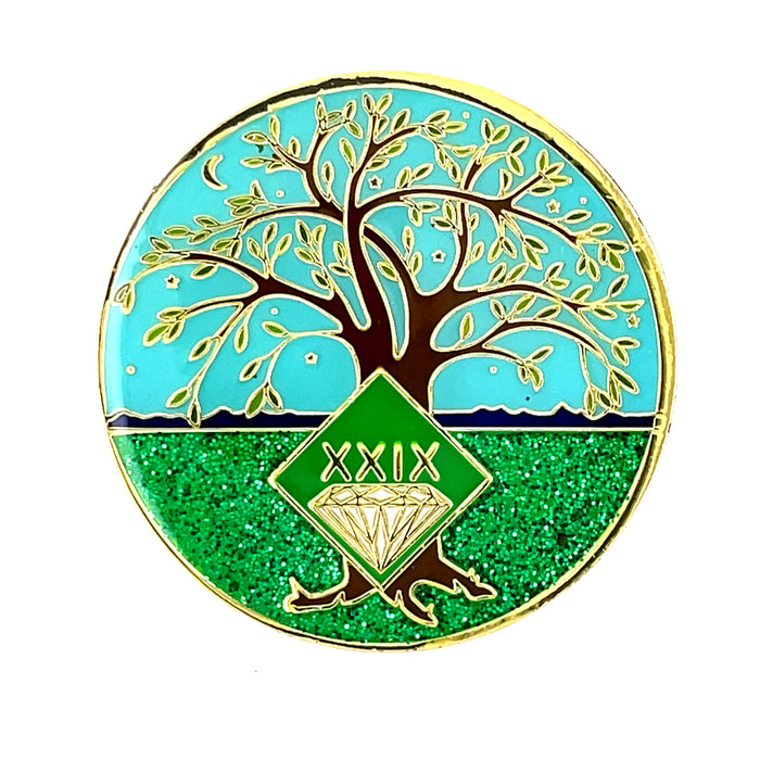29 Year Tree of Life Specialty Tri-Plated NA Recovery Medallion - Twenty Nine Year Chip/Coin - Green/Blue