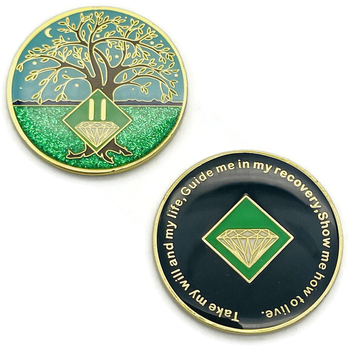 2 Year Tree of Life Specialty Tri-Plated NA Recovery Medallion - Two Year Chip/Coin - Green/Blue