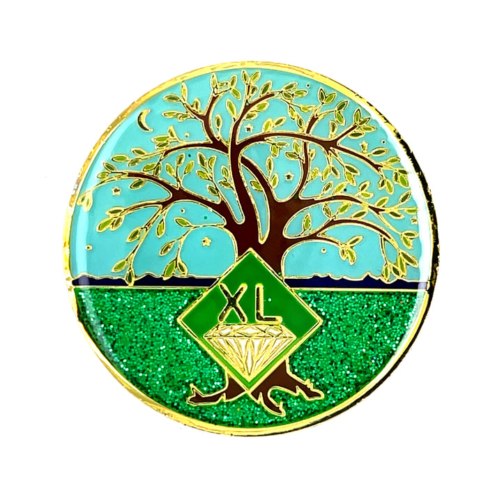 40 Year Tree of Life Specialty Tri-Plated NA Recovery Medallion - Forty Year Chip/Coin - Green/Blue