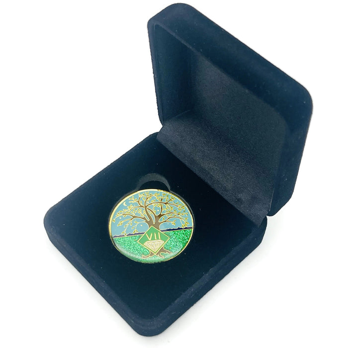 7 Year Tree of Life Specialty Tri-Plated NA Recovery Medallion - Seven Year Chip/Coin - Green/Blue + Velvet Case