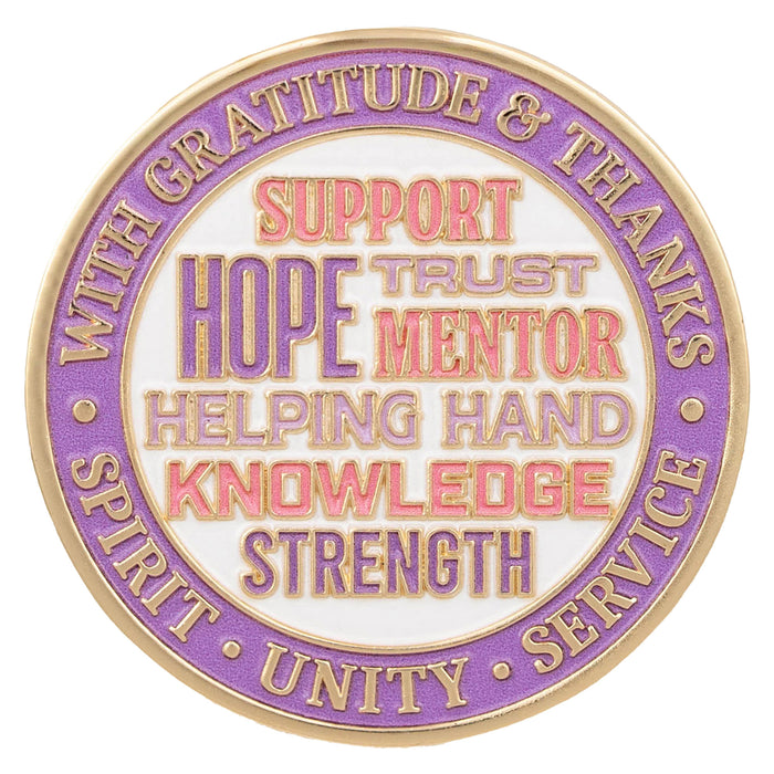 Sobriety Mint Butterfly Women's Sponsor AA/NA Recovery Medallion - Purple/White/Gold with Velvet Box