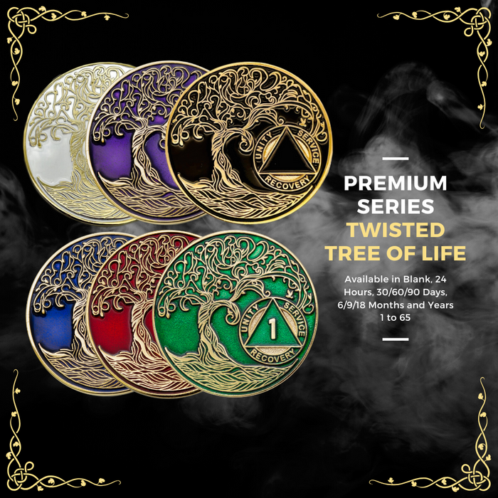 1 to 30 Year Sobriety Mint Twisted Tree of Life Gold Plated AA Recovery Medallion/Chip/Coin - Red