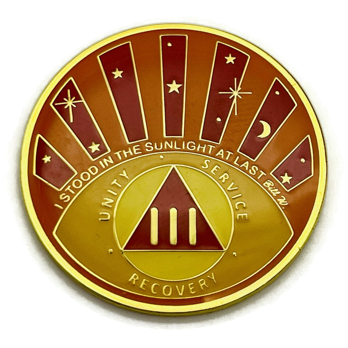 Stood in the Sunlight 3 Year Specialty AA Recovery Medallion - Tri-Plated Three Year Chip/Coin + Velvet Case