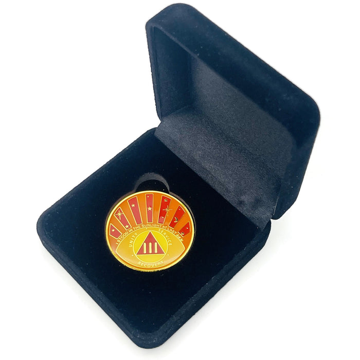 Stood in the Sunlight 3 Year Specialty AA Recovery Medallion - Tri-Plated Three Year Chip/Coin + Velvet Case