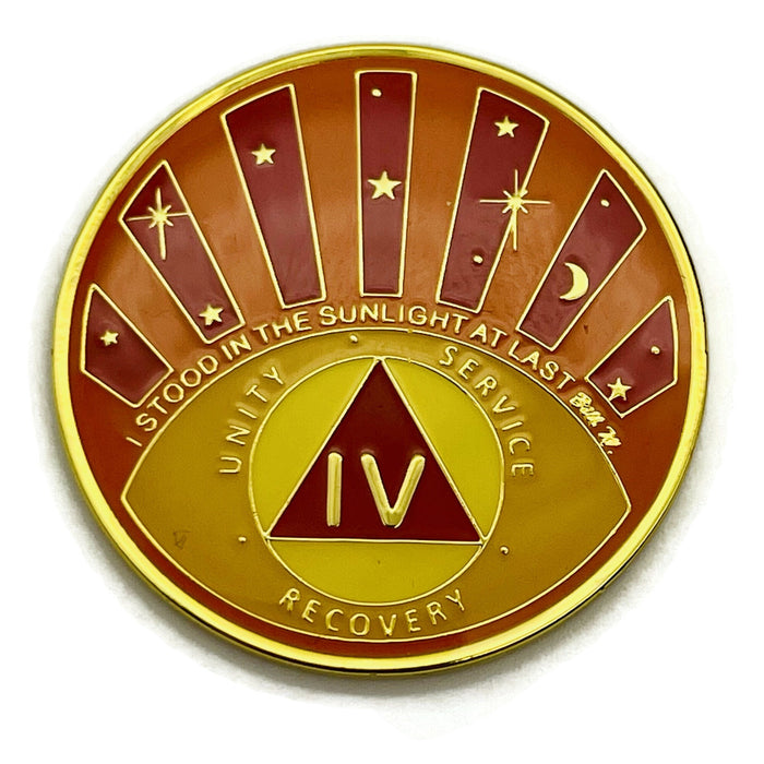 Stood in the Sunlight 4 Year Specialty AA Recovery Medallion - Tri-Plated Four Year Chip/Coin + Velvet Case