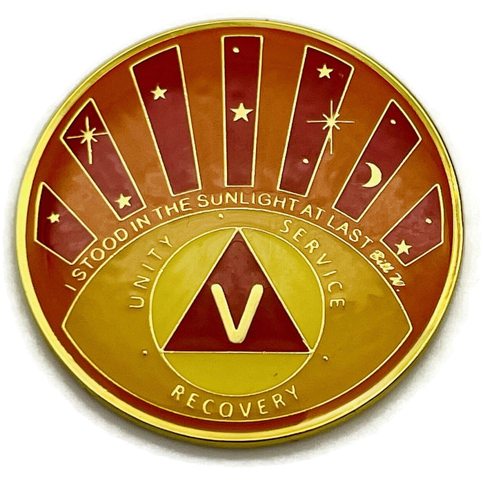 Stood in the Sunlight 5 Year Specialty AA Recovery Medallion - Tri-Plated Five Year Chip/Coin + Velvet Case