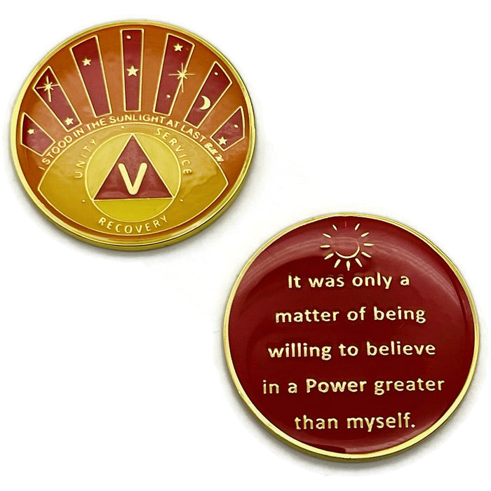 Stood in the Sunlight 5 Year Specialty AA Recovery Medallion - Tri-Plated Five Year Chip/Coin + Velvet Case