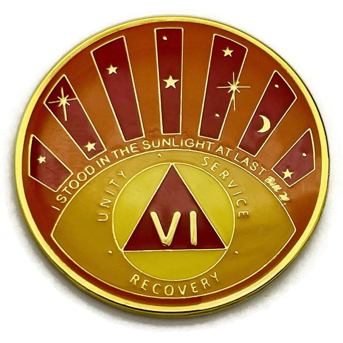 Stood in the Sunlight 6 Year Specialty AA Recovery Medallion - Tri-Plated Six Year Chip/Coin + Velvet Case