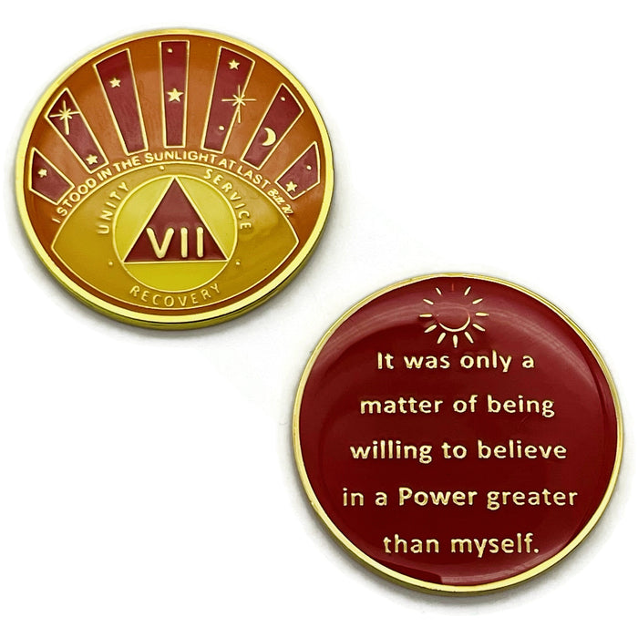Stood in the Sunlight 7 Year Specialty AA Recovery Medallion - Tri-Plated Seven Year Chip/Coin + Velvet Case