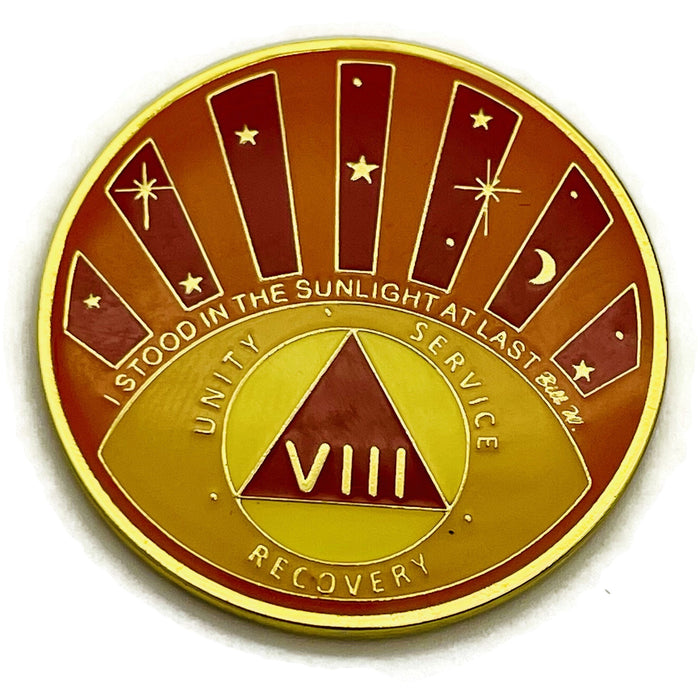 Stood in the Sunlight 8 Year Specialty AA Recovery Medallion - Tri-Plated Eight Year Chip/Coin + Velvet Case