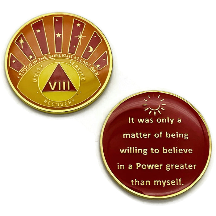 Stood in the Sunlight 8 Year Specialty AA Recovery Medallion - Tri-Plated Eight Year Chip/Coin + Velvet Case