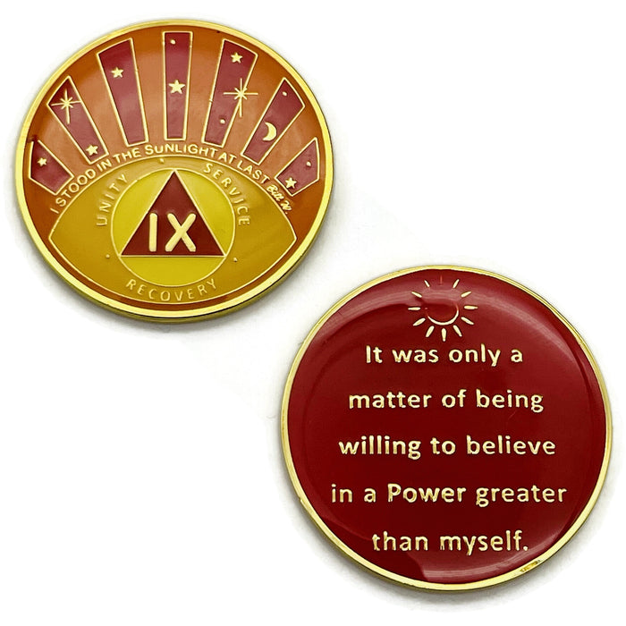 Stood in the Sunlight 9 Year Specialty AA Recovery Medallion - Tri-Plated Nine Year Chip/Coin + Velvet Case